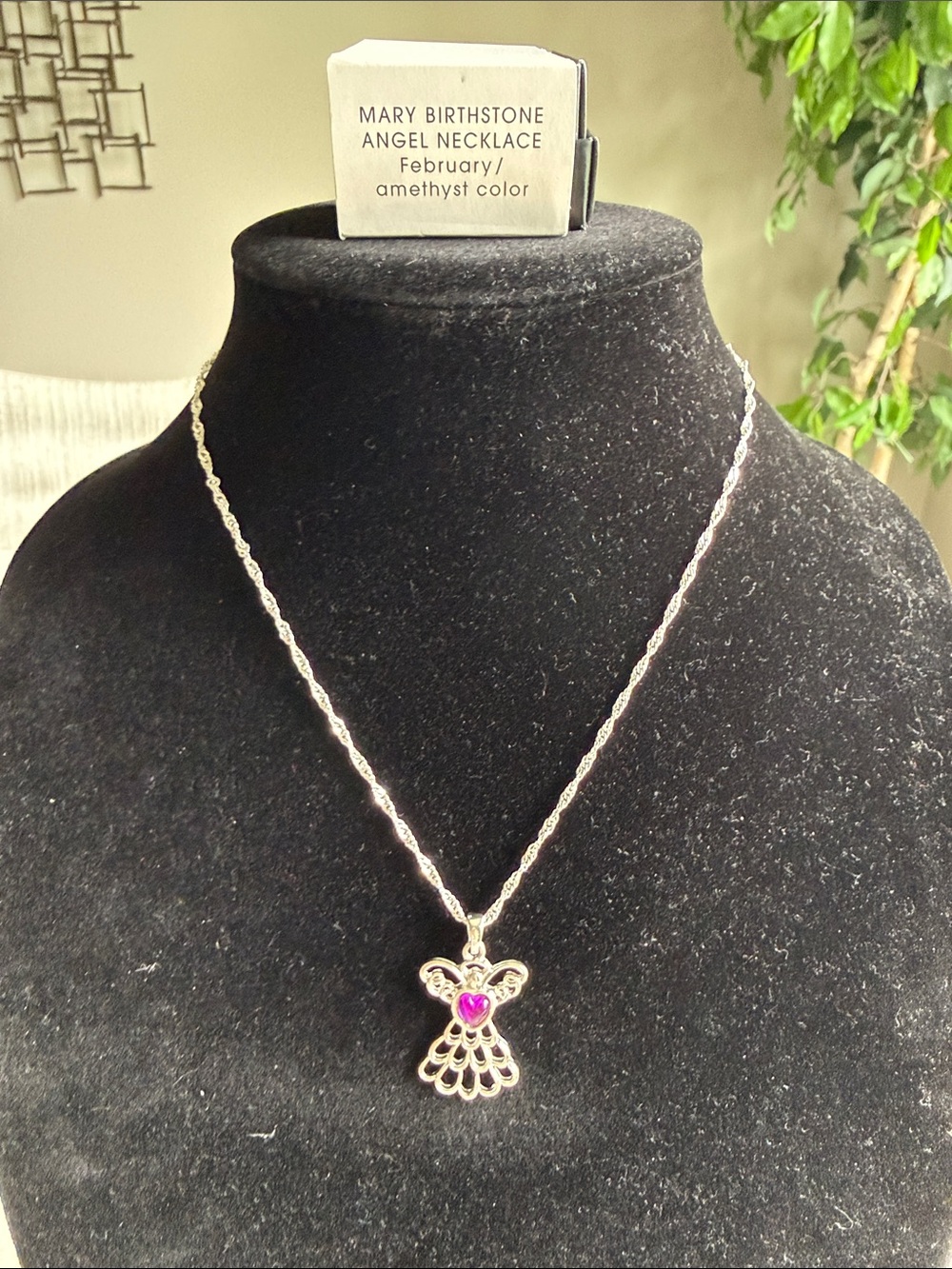 Mary Birthstone Angel Necklace - February Amethyst Color Pendant - new in box - Picture 1 of 4
